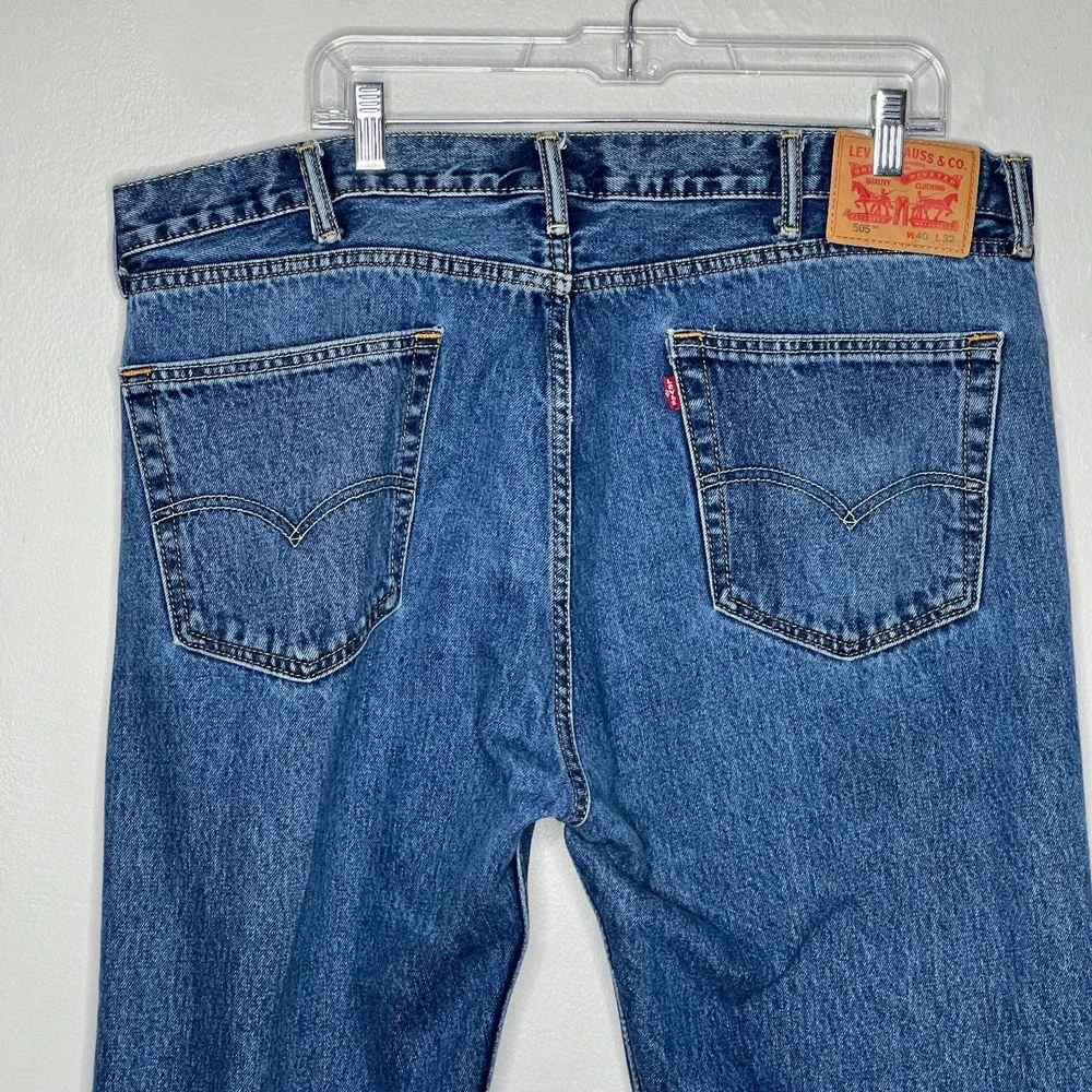 Levi's Jeans Mens 505 Regular‎ Fit 40x32 Dark Stonewash Blue 505 Straight Cotton